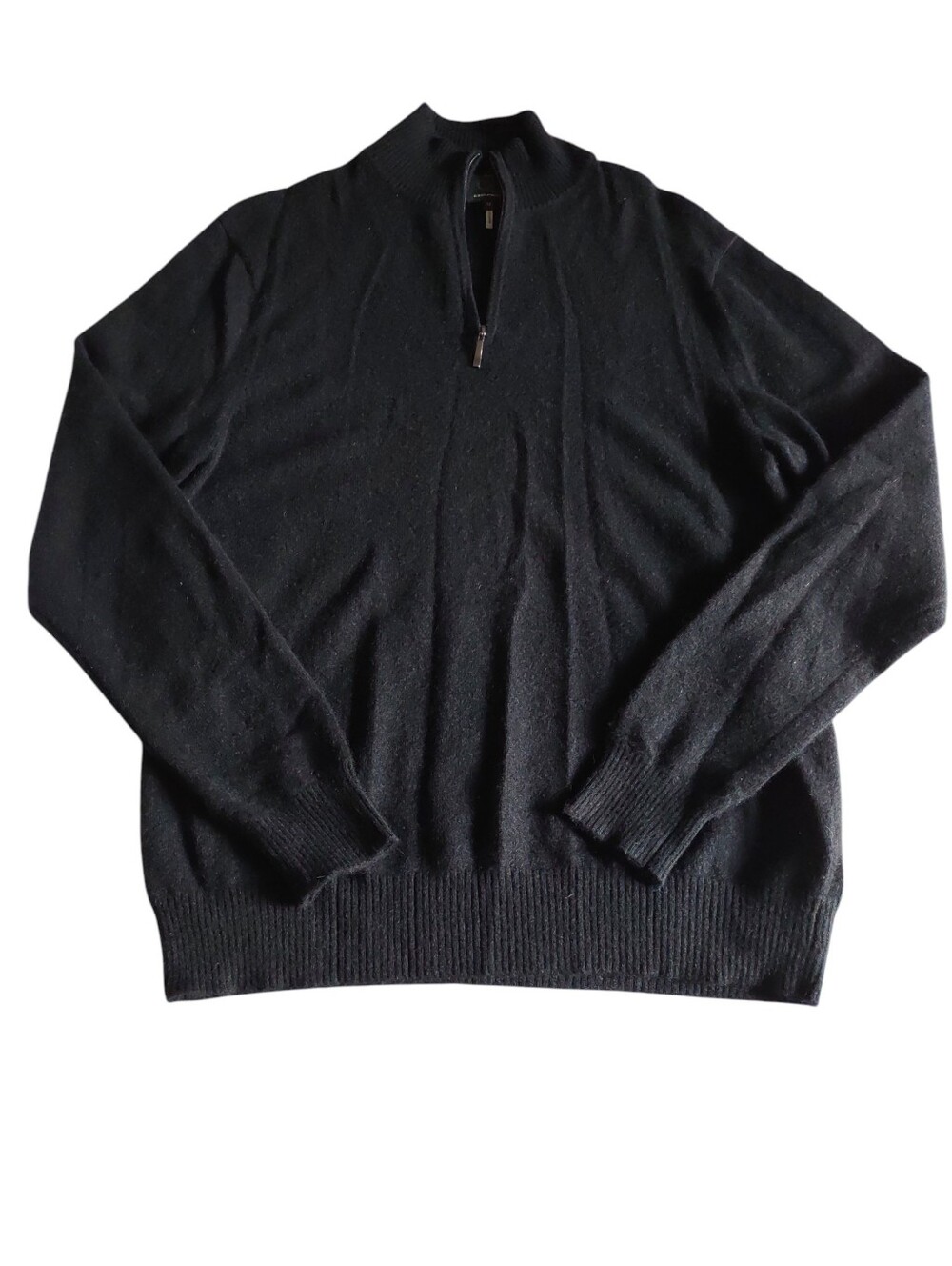 Qi Cashmere Medium Black 1/4 Zip Pullover 100% Cashmere Sweater